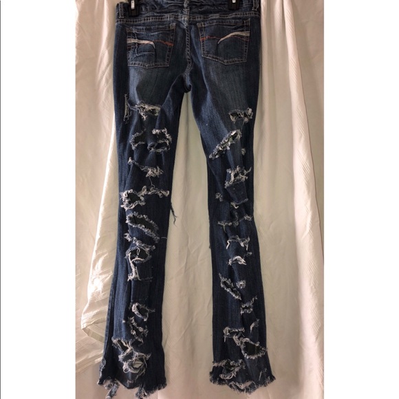 Destroyed Distressed Ripped Jeans Denim, Waist 28 - Picture 7 of 8